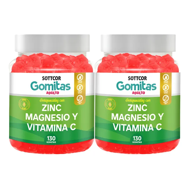 Pack 2 Zinc, Magnesio, Betaglucano, Vit.c Gomitas Sottcor