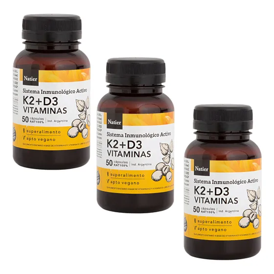 Pack 3 Vitamina K2 D3 Natier Protege El Corazon Huesos 50cap
