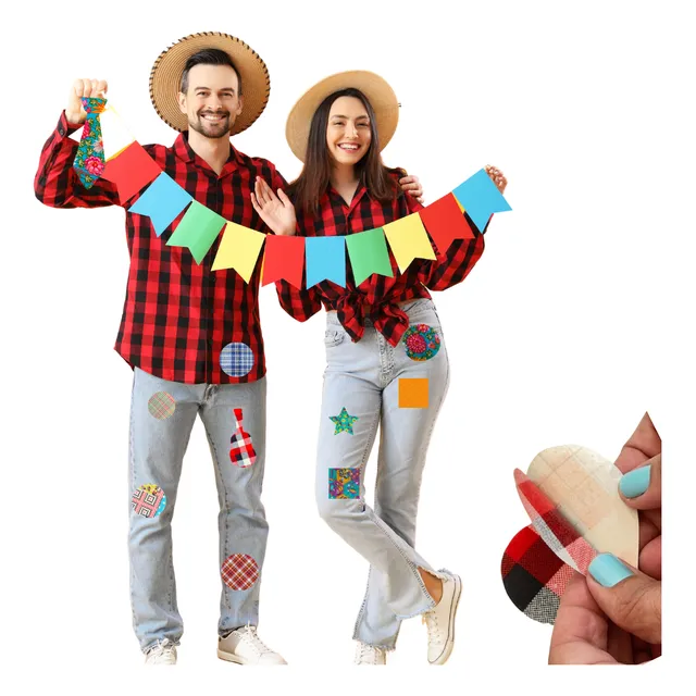 Remendo Retalho Tecido Adesivo Roupa Festa Junina Kit C/12un