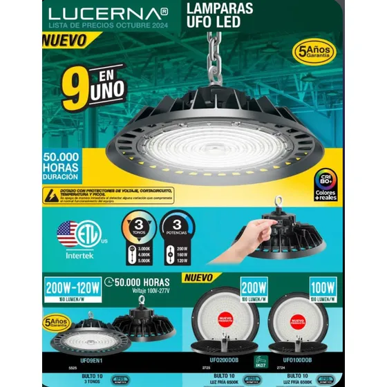 Lámpara Led Ufo 100w/200w 9 En 1 Lucerna