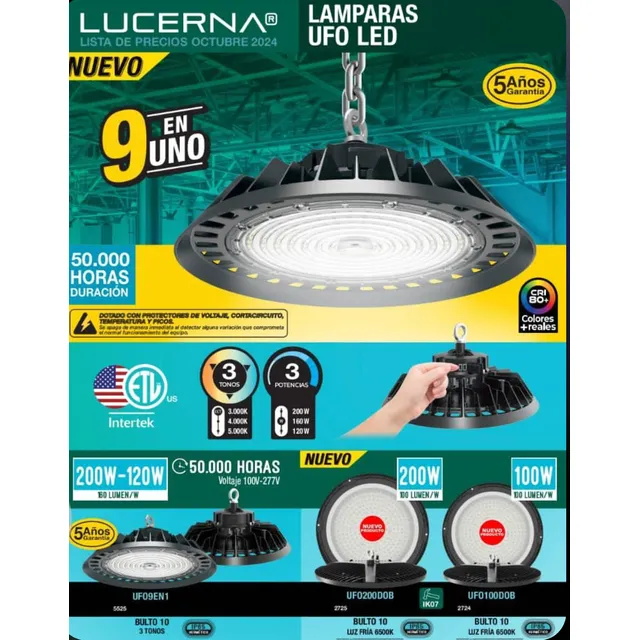 Lámpara Led Ufo 100w/200w 9 En 1 Lucerna