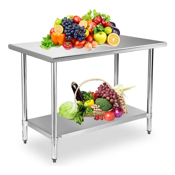 Homey Mesa De Acero Inoxidable Para Preparación Y Trabajo, 110×60×80cm, Capacidad De Carga De 550 Libras, Mesa De Trabajo De Metal Resistente Sin panel