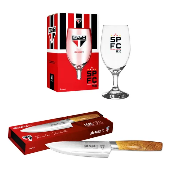 Kit São Paulo Taça Cerveja + Faca Inox Churrasco Presente