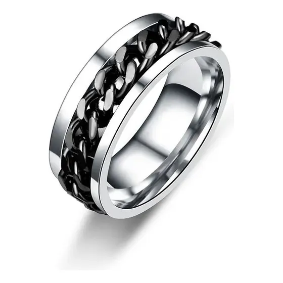 Anillo Giratorio Antiestres Acero Inoxidable Luna Gato 
