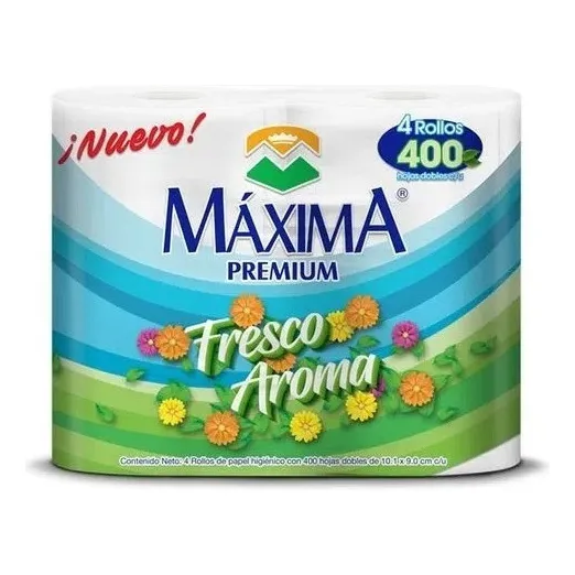 Papel Máxima Premium Fresco Aroma 400 Hojas Dobles- 4 Rollos