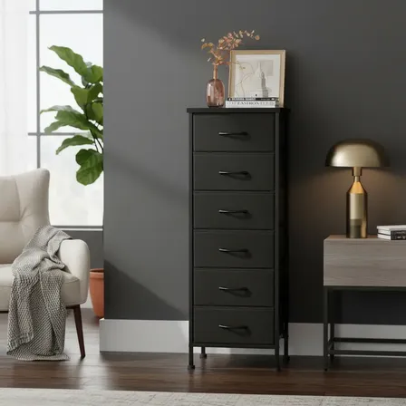 Armario Cómoda Con 6 Cajones, Mueble De Almacenaje Negro