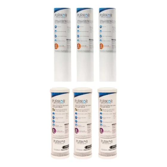 Purikor Kit De Cartuchos Estándar 2.5x10 3 Cartuchos De Carbón Activado 3 Filtros Cartucho De Polipropileno Termo Fusionado