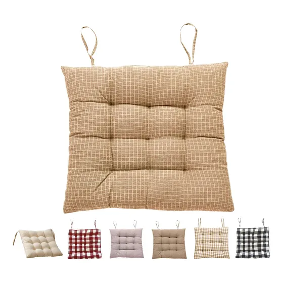 Cojín De Silla Suave Con Estampado De Cuadros 40x40cm Marrón Liso