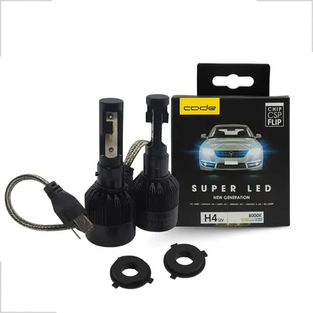Par Lâmpada Super Led H4 8000k 12v Alto Baixo Tech One Code H4 Preto Azul