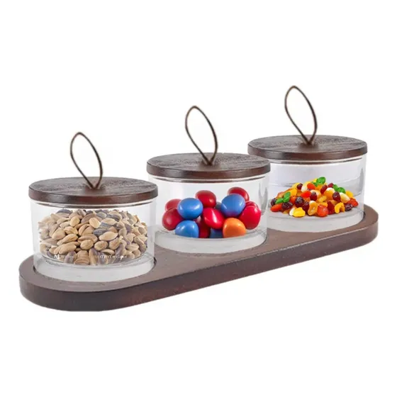 Especieros Contenedor Recipientes Vidrio Con Soporte Madera