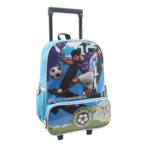 Mochila 16 Con Carro Futbol Escolar Niños Lsyd - 94.20005 Color Azul Diseño De La Tela Lisa