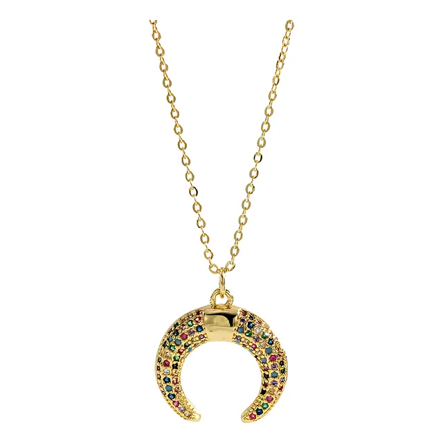 Cadena Collar Dorado Luna Invertida Cubic  Enchapada En Oro