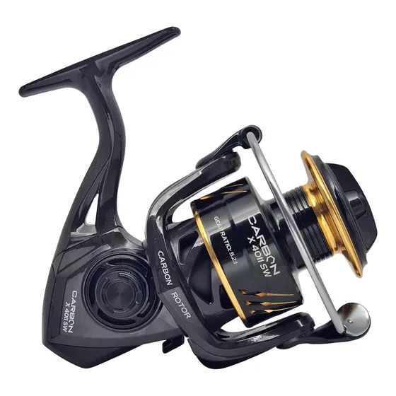 Reel Frontal Caster Carbon X 6011 Agua Salada 11 Rulemanes Color Negro