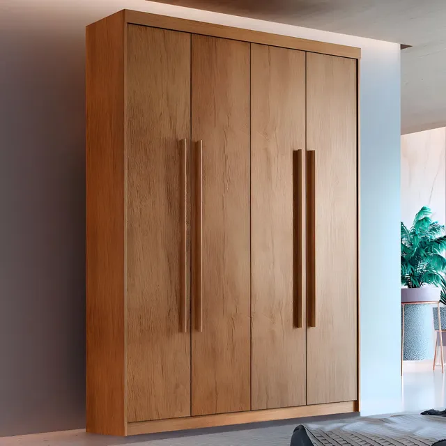 Guarda-roupa Moderna Mobília Heros Solteiro 4 Portas 2 Gavetas Marrom