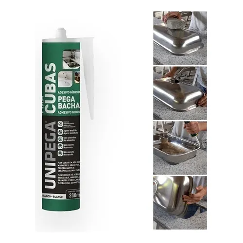 Adhesivo Pega Bachas Gris 280ml Unipega Blanco  Fijación y Sellado Rápido Alta Resistencia a la Humedad y al Desgaste Ideal para Montaje de Bachas Lavabos, Superficies Cerámicas Uso Interior