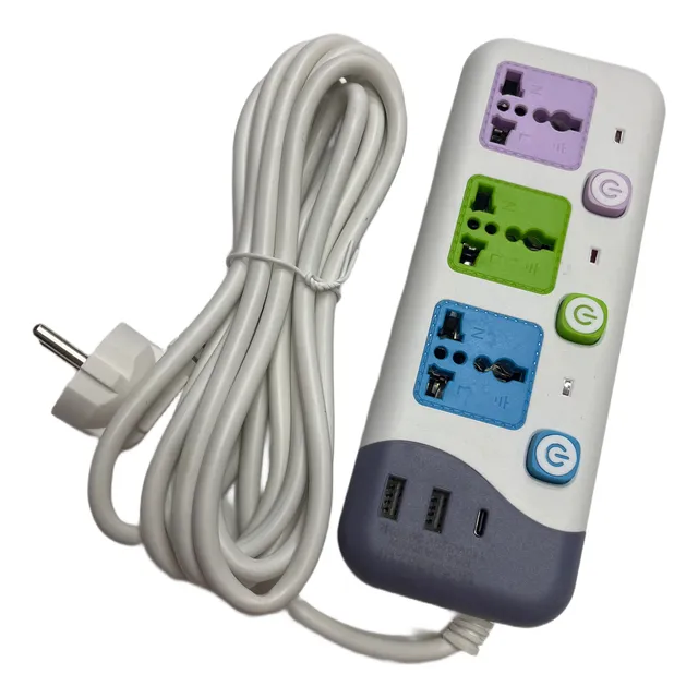 Alargue Zapatilla Schuko Usb 3 Mts Con Interruptores