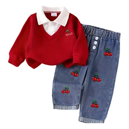 Conjunto Bebê Menina 2 Peças Bordado Cereja Vermelho 18-24m