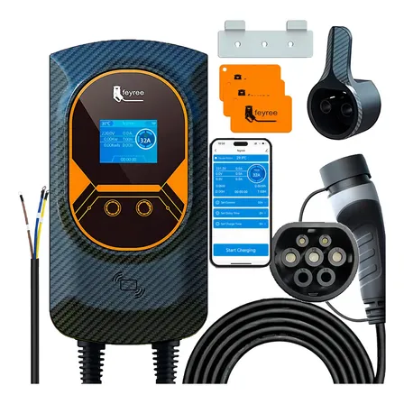 Carregador Carro Elétrico Feyree 7.6kW Wallbox Tipo 2 Preto 32A 110/220v