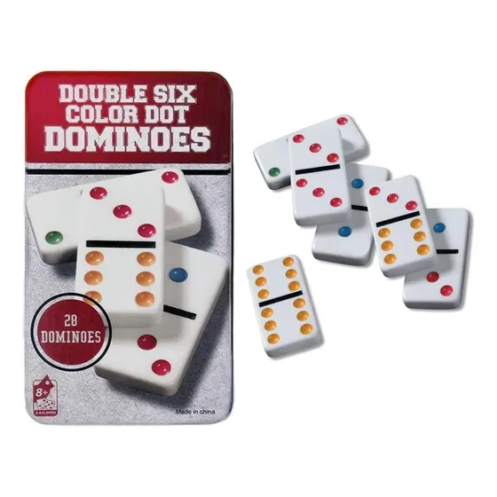 Domino Doble 6 A Color 28 Fichas Estuche Metal Lujo Grande