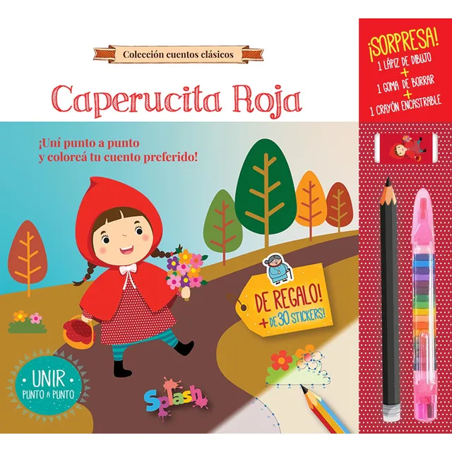 Libro Cuento Clasico Pintar Unir Stickers + Sorpresas