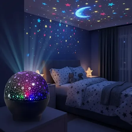 Projetor Estrelado Lua Luz Noturna Decoração Quarto Infantil Preto 127/220v