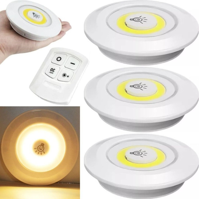 3 Lampadas Led Spot Luminária Luz Quente Sem Fio Controle 3 Lampadas Led Spot Luminária Luz Quente Sem Fio Controle