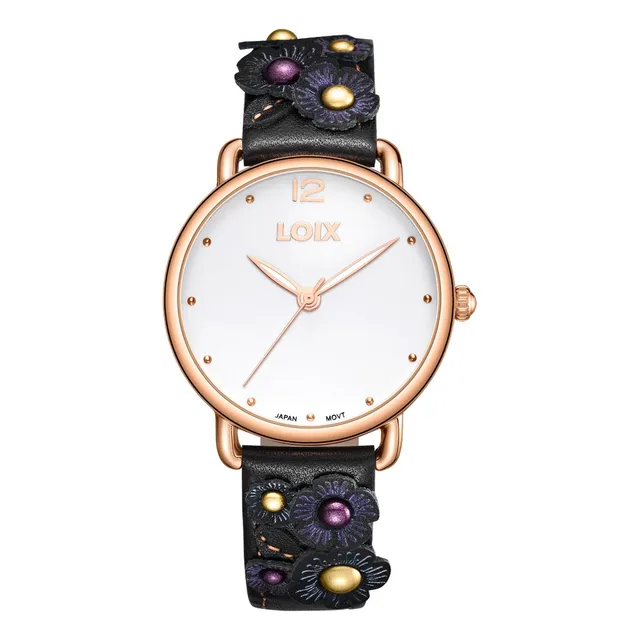 Reloj Mujer Loix® L1213-4 Negro Con Oro Rosa, Tablero Blanco