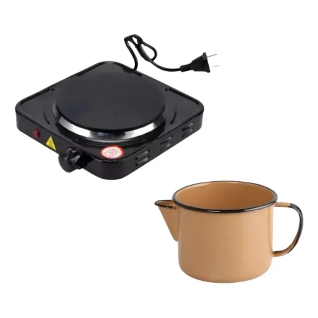 Fogão Indução E Caneca Esmaltada 1l Kit Fabricação Velas