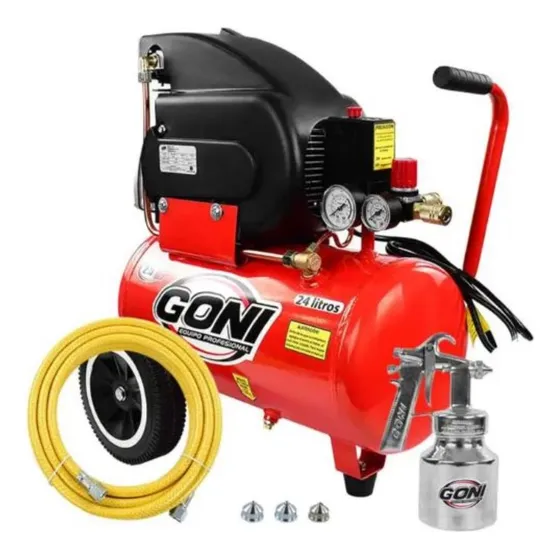 Kit Compresor 2.5hp 24 Lts C/pistola26b Y Manguera 940p Goni