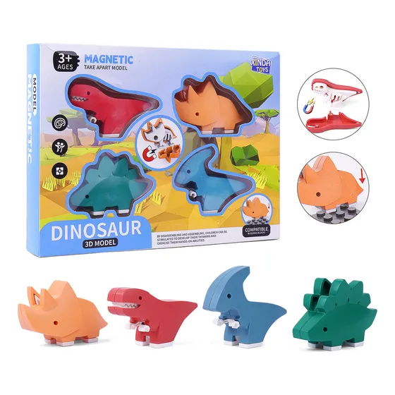 Hong Jie Toys Dinosaurios Juguetes Didácticos Magnéticamente Juegos Para Bebes /Juego Didáctico Niños Juguete Educativo Aprender Colores/Estimulación Temprana 4 Piezas