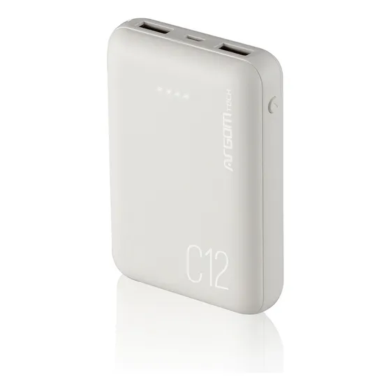 Cargador Portátil Argomtech C12 12000mah Power Bank Compacto Color Blanco