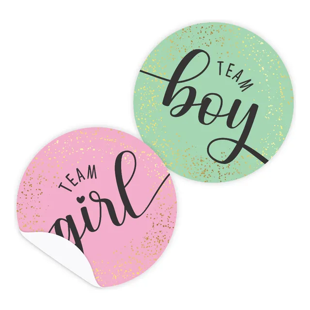 Adesivos Chá Revelação Rosa Verde Team Girl Team Boy 100un 