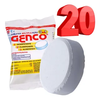 Kit 20 Pedras De Cloro Genco 3 Em 1 Para Piscinas C/200g Cad