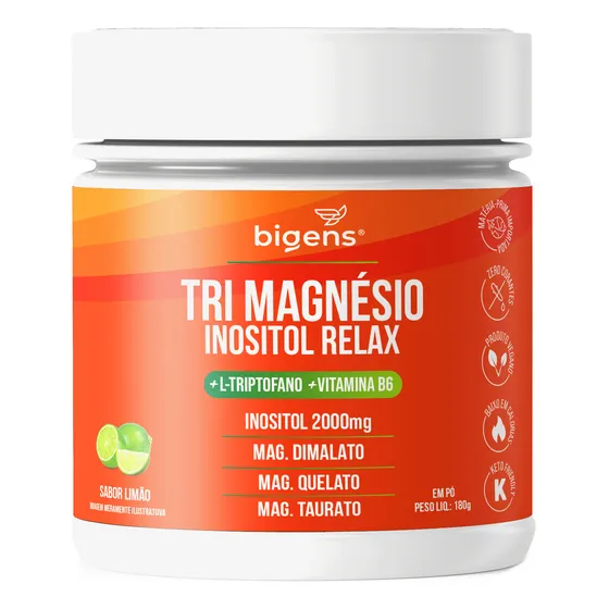 Tri Magnésio Inositol, Triptofano + B6, 180g, Bigens, Limão