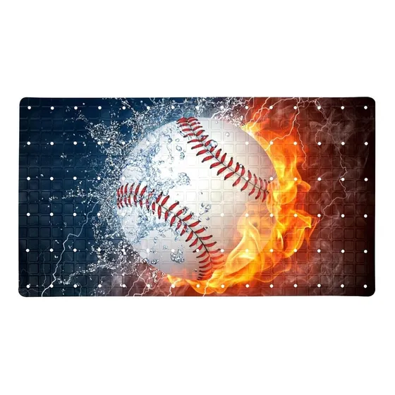 Beisbol Fire Water27.9x15.7 In Baño Ducha Estera Agujero