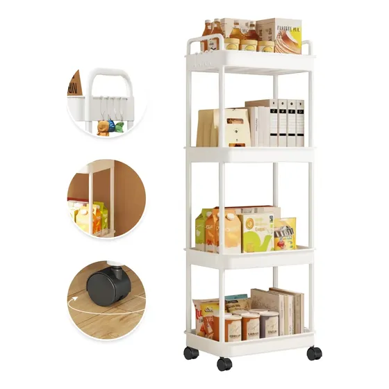 Carrito Organizador Con Ruedas 4 Niveles Estante Abs Blanco
