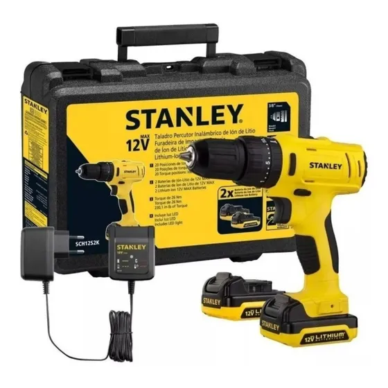 Taladro Atornillador Percutor 12v 2 Baterías Maletín Stanley