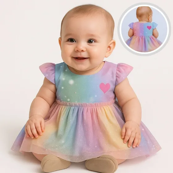 Vestido Para Bebê Recem Nascido Arco Iris Colorido
