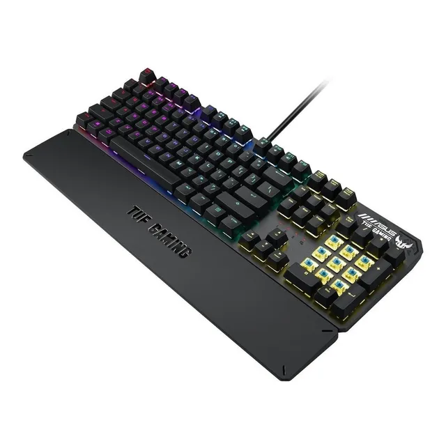 Teclado gamer Asus QWERTY Asus Red inglés US color gunmetal grey con luz RGB