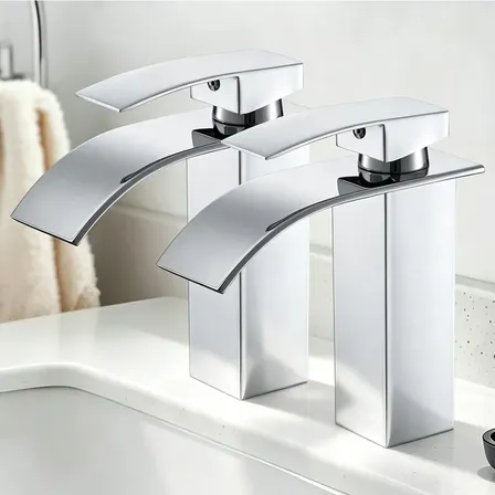 Kit 2 Torneira Bica Cascata Banheiro Lavabo Monocomando Inox Prateado