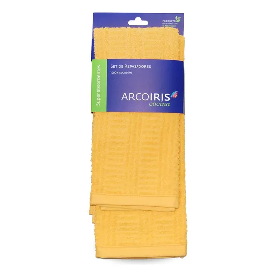 Pack X2 Repasadores Arco Iris 100% Algodón Muy Absorbentes Color Amarillo