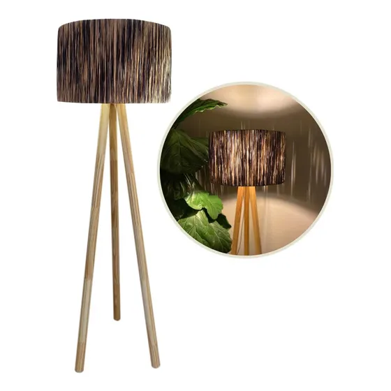 Luminaria De Pie 1.60m Alto Pantalla Fibra De Raffia Veteada