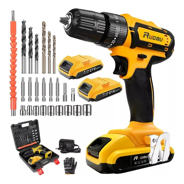 Taladro Destornillador Inalámbrico Kit De Taladros Impacto RUOMU XMMXF034YE Color Naranja
