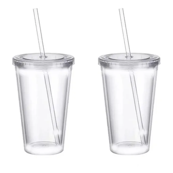 Vaso Acrílico Con Sorbete X 40 Unidades Souvenir Medio Litro