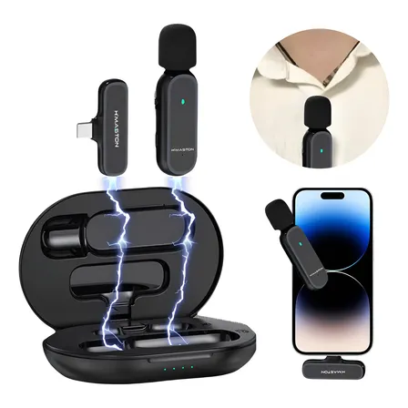 Microfone De Lapela Sem Fio Tipo C Profissional Android Mk06 Preto - Usbc