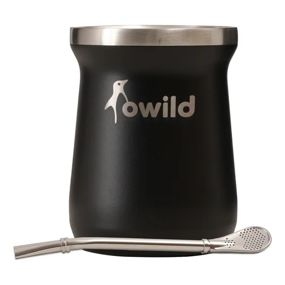 Mate Acero 236 Ml Combo Mate Y Bombilla Owild Color Negro Titanium Classic
