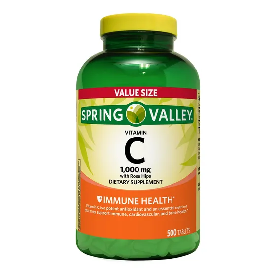 Spring Valley Vitamina C Con Rosa Mosqueta, Tabletas De 1000 Mg 500 Unidades, Suplemento Potente Antioxidante Y Nutriente Esencial Que Puede Apoyar La Salud Inmunológica, Cardiovascular Y Ósea