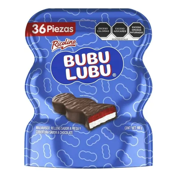 Malvavisco Relleno Ricolino Bubulubu Fresa 36pzs 25g C/u