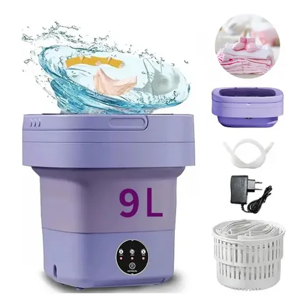 Mini Máquina Lavar Roupas Balde Lavadora Dobrável Portátil Roxo