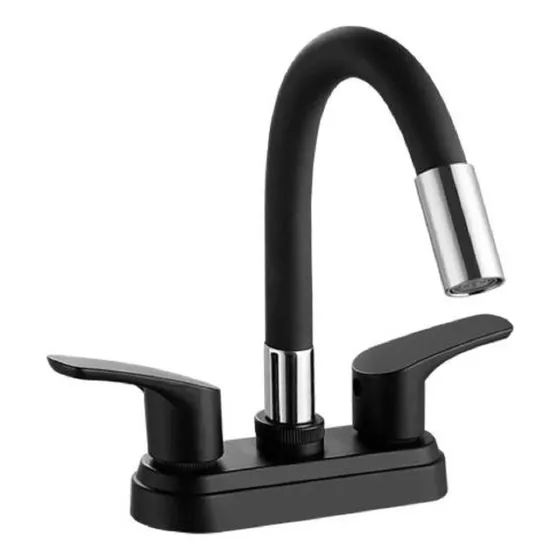 Llave De Lavamanos Doble Flexible Negro Mate 